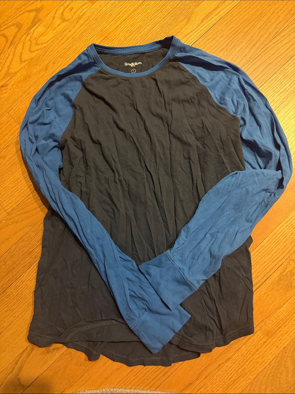 Goodfellow & Co Men’s Two-Tone Raglan Long Sleeve Shirt - Black & Blue